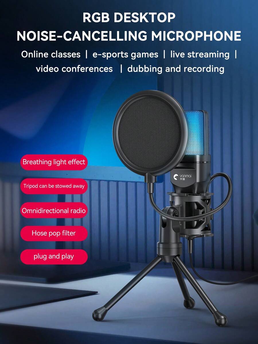 Yanmai USB RGB Condenser Noise-Canceling Wired Gaming Microphone, Suitable For Podcast, Recording Studio, Live Streaming, Laptop, Desktop Computer - View 1