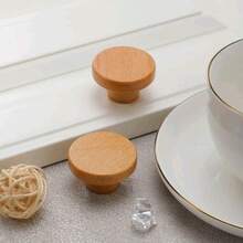 1pc/Set Round Solid Wood Cabinet Drawer Pull Handle, Single Hole Wardrobe Door Knob - single hole - View 5