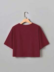 MCCOO Camiseta ultra corta y elegante,top corto de color liso para mujer - Burdeos - Ver 2