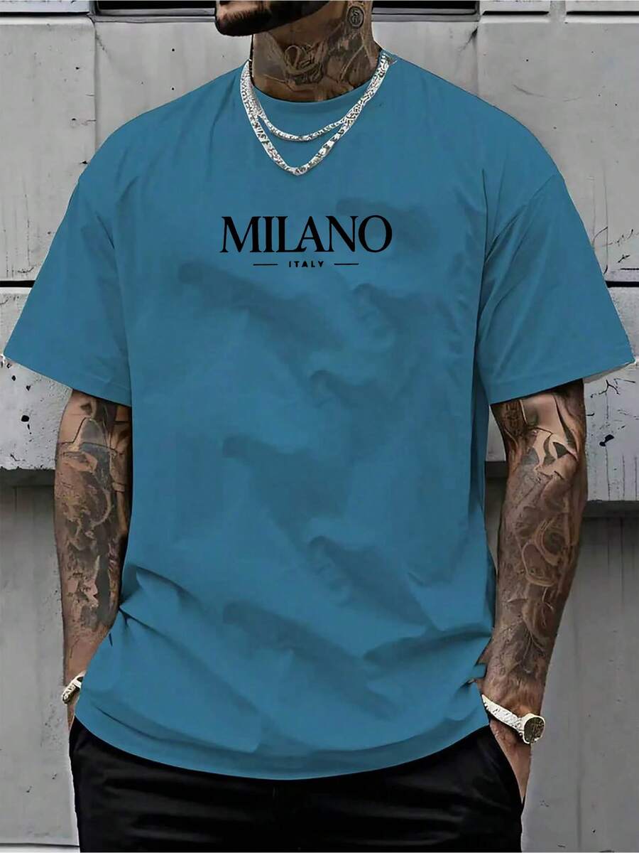 James Arthur Men's "MILANO ITALY" Graphic T-Shirt - White Short Sleeve Crew Neck Casual Tee, Perfect For Summer Weekend Outfits, Summer Casual Wear - 酒紅色 - 查看 1