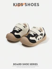 1 Pair Infant Toddler Cartoon Low-Top Hook & Loop Flat Sole Cute Style Sneakers For Daily Wear And Outfits [Select By Actual Cm Inner Length] - Black - View 3