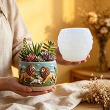 SUPWANPENG 2 Male Lions Fighting/Lion Hunting Rabbit/King Of The Savanna/Savanna Overlord Lion Shaped Flower Pot Pen Holder Pen Stand Candle Cup Makeup Brush Holder Silicone Mold, Suitable For DIY Resin Plaster Clay Concrete Cement Crafts Silicone Mold, Easy Demolding, Perfect For Various Holiday Gifts And Home Decor - A - View 4