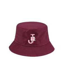1pc Customized A-Z Letter Bucket Hat, Unisex, Foldable Portable Sun Protection Hat, Burgundy, Beach Travel Hat - Burgundy - View 26