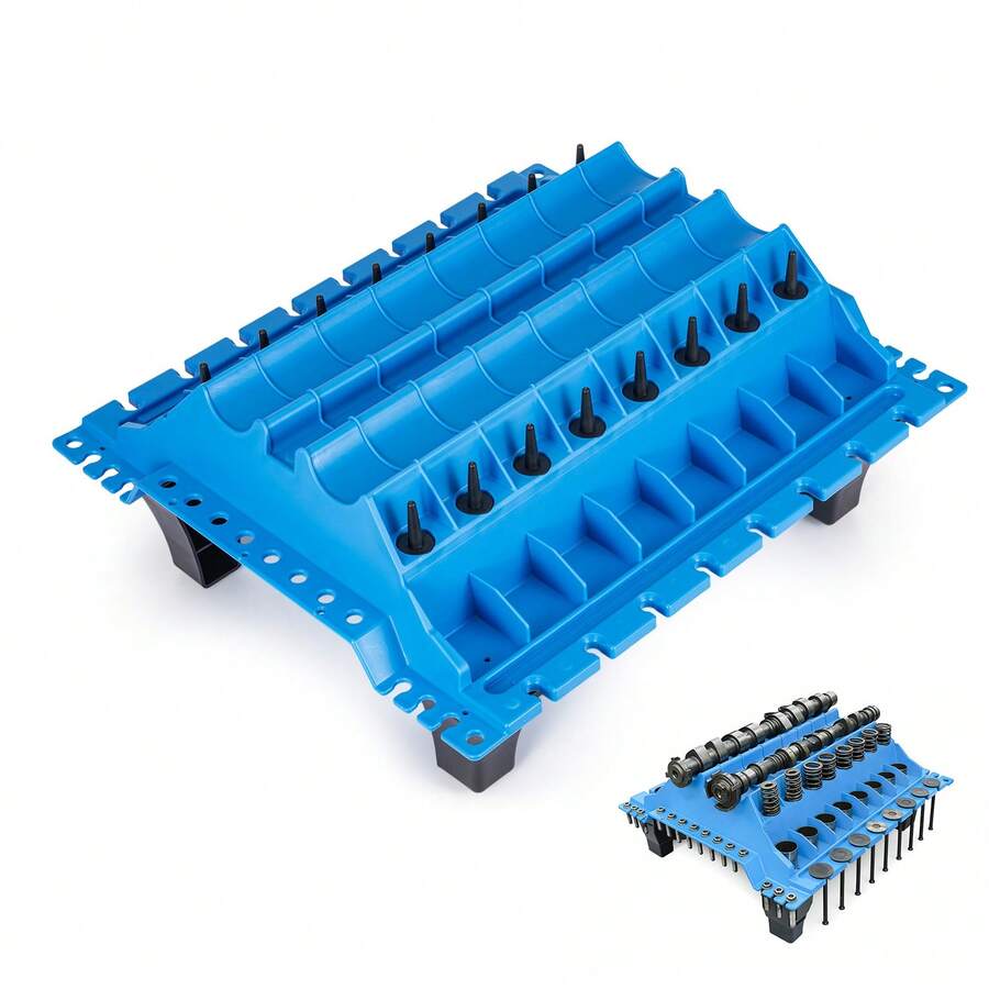 Motorenteile Positionierungswerkzeug 45*40*20cm, Montage- und Reparaturtisch für Zylinderkopf, Organizer für Ventile, Federn & Nockenwellen, Professionelle Kfz Motor Reparatur Ablageplattform - A - Übersicht 1