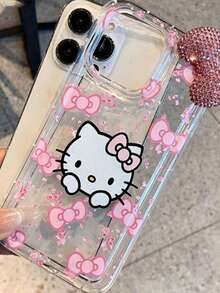 SANRIO 1pc Transparent Air Cushion European Style Pink 3D Bow KT Apple Phone Case Suitable For 11-17pm - Pink - View 3