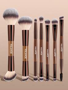 MAANGE 6/7件組專業雙頭化妝刷組，斜角刷、底妝刷、修容刷、腮紅刷、蜜粉刷、眼影刷、遮瑕刷，便攜式，適合旅行，女性與女孩的禮物 - 彩色 - 查看 15