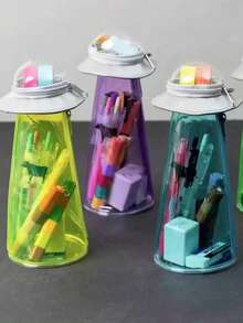 Estuche de almacenamiento con forma de OVNI creativo con decoración de alienígena verde transparente, caja de papelería de escritorio multiusos & accesorio para mochila, ganchos no incluidos - Amarillo - Ver 3