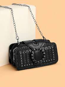 Retro Minimalist Printed Crossbody Bag With Adjustable PU Strap, Flap Closure, New Year - 薑色 - 查看 1