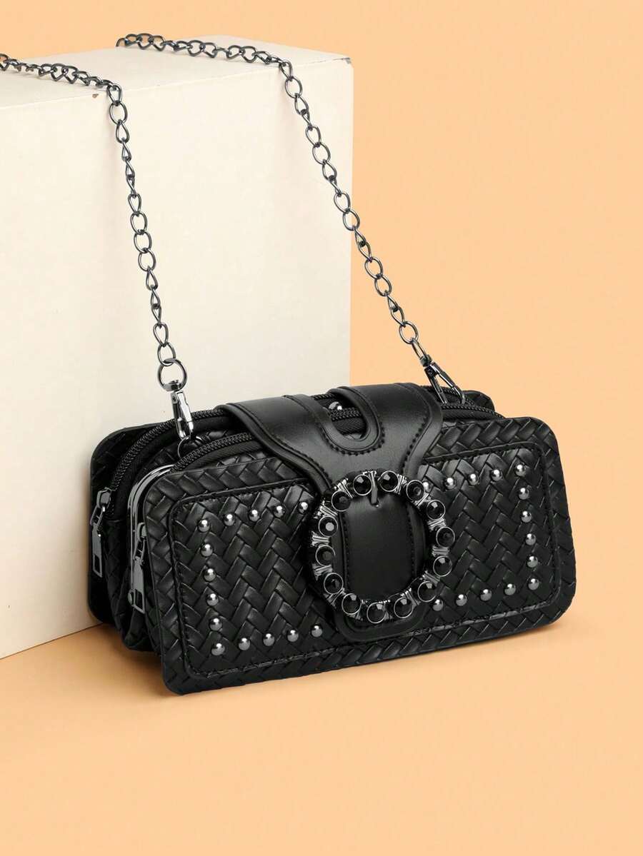 Retro Minimalist Printed Crossbody Bag With Adjustable PU Strap, Flap Closure, New Year - 薑色 - 查看 1