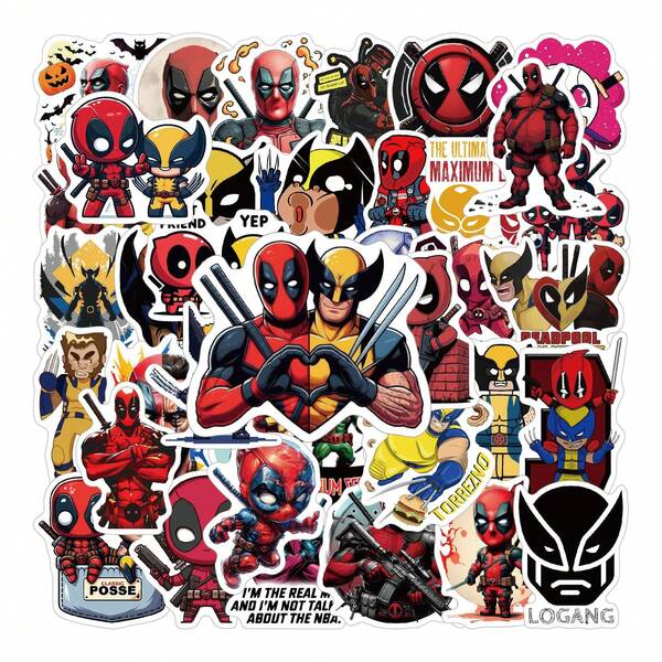 Hasbro 54pcs Superhero Mercenary Character Sticker Pack, Waterproof Edgy Superhero Style Stickers, Water Bottle Fashion Graffiti Stickers, Laptop Skateboarding Luggage Diary Scrapbook, DIY Punk Aesthetic Personalized Decoration Supplies.