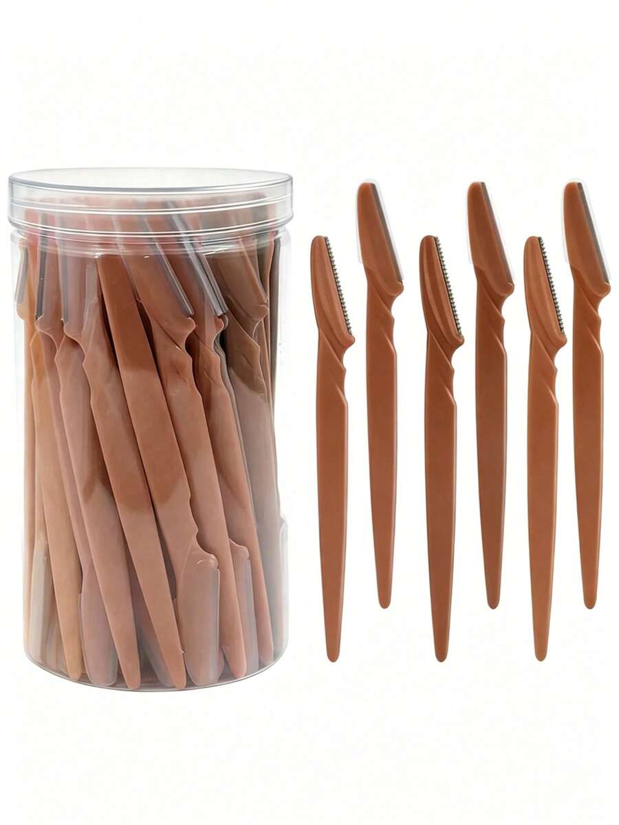Set Pisau Cukur Alis Botol Isi 4/6/12/24/30 Buah dengan Kotak Penyimpanan, Pisau Cukur dan Alat Cukur Wajah, Cocok untuk Mencukur Bulu Wajah dan Tubuh, Produk dan Aksesori Penting untuk Tata Rambut, Salon, Kecantikan, dan Perjalanan - Mocha Brown - View 1