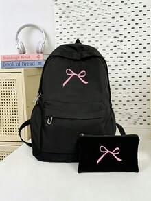 Bowknot Print Backpack, Minimalist Fashion Large Capacity Casual Commute Backpack, Laptop Bag Travel Backpack Back To School Essential Suitable For Middle School, High School And College Students - Multicolor - View 2