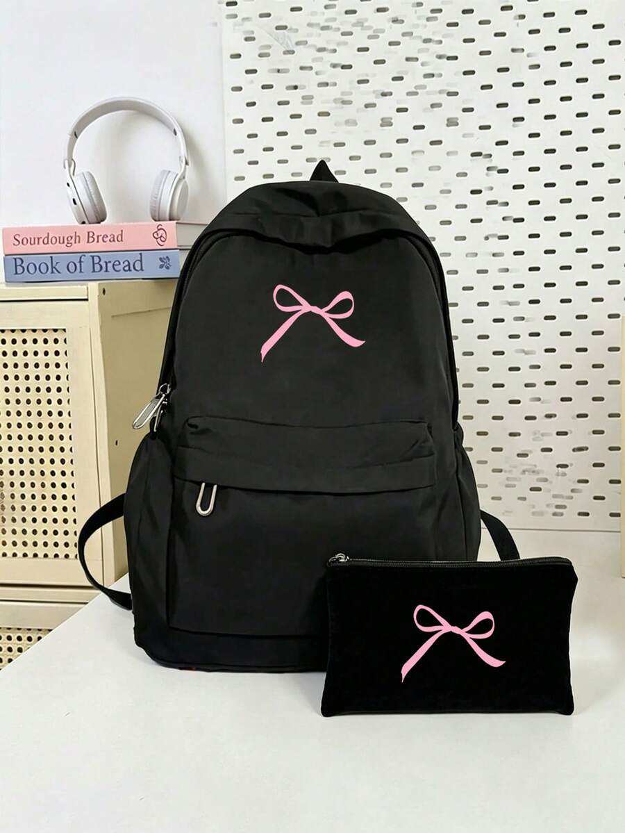 Bowknot Print Backpack, Minimalist Fashion Large Capacity Casual Commute Backpack, Laptop Bag Travel Backpack Back To School Essential Suitable For Middle School, High School And College Students