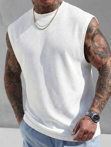 Men's All-Match Waffle Knit T-Shirt, Minimalist & Versatile, Summer - White - View 2