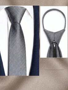 1 pezzo Cravatta grigia opaca a righe con texture, accessorio versatile per abito da sposo, banchetto e pendolarismo - Multicolore senza stampa - Visualizzare 9