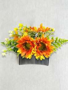1pc New Style Artificial Fabric Hawaiian Sunflower Floral Greenery Hair Comb, Suitable For Daily Wear, Photography, Hawaiian Vacation, Party, Holiday Gift - Multicolor - View 7