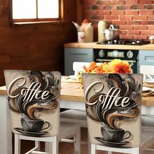 2/4/6pcs Coffee Pattern Printed Linen Dining Chair Covers, Full Chair Protector, Removable & Washable, Dust-Proof Universal Chair Covers, Suitable For Kitchen Dining Chairs, Restaurant Chairs, Hotel Chairs, Banquet Chairs And Home Decor - Multicolor - View 9