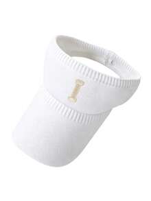 Women's Knit Wide Brim UV Protection Sun Visor Hat – Lightweight Foldable Ponytail Cap With Custom Letter,Breathable Sweat-Absorbent For Beach Outdoor - White - View 18