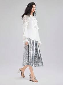 Rich Radi Q's Women's Silver Sequin A-Line Midi Dress, Suitable For Party And Casual Occasions, Made Of Non-Stretch Fabric - Silver - View 5