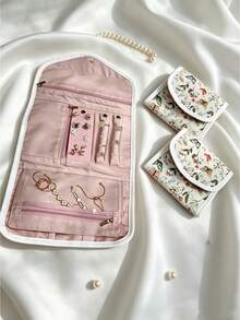 3D Butterfly & Floral Print Travel Jewelry Organizer Bag, Multi-Compartment Zippered Portable Flap Pouch For Necklaces, Earrings, Rings And Accessories, Suitable For Business Trips, Travel And Home - Multicolor - View 9