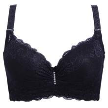 Sujetador sexy de encaje ajustable de talla grande con aros, push-up, estilo fino para mujer. - Rojo - Ver 7