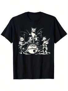 New Model for 2026 Humorous Feline Band Rock Heavy Metal T-Shirt - Black Graphic Tee Featuring Drummer, Guitarist, And Bassist Cats - The Purr-Fathers - Made from Soft, Breathable Material S - Negro - Ver 1