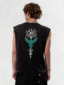 Men's Summer Casual Fashionable Mysterious Graphic Print Tank Top - Black - View 1
