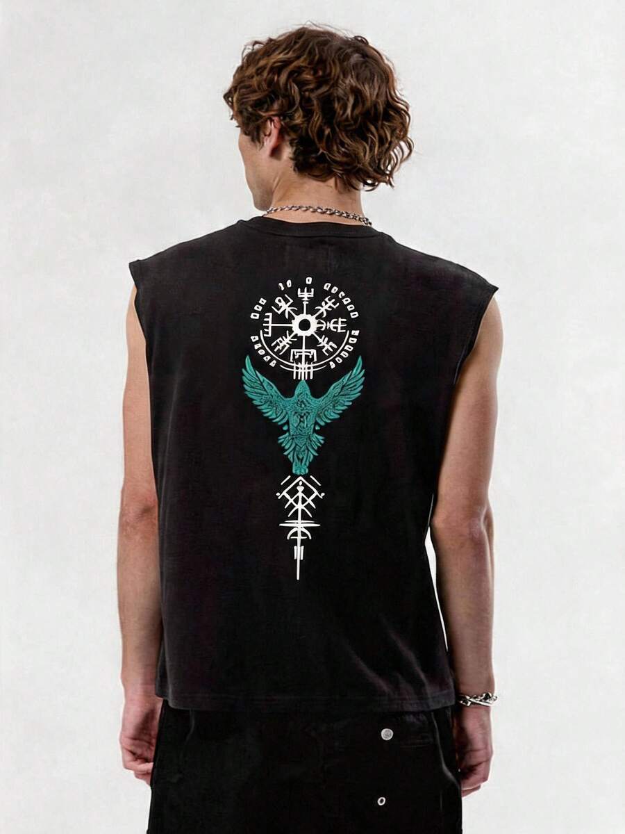 Men's Summer Casual Fashionable Mysterious Graphic Print Tank Top - Black - View 1