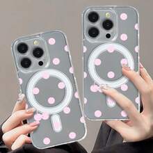携帯電話ケース - ピンクのチェリーポルカドット柄の透明マグネット携帯電話ケース、 17 Air Pro Max、16、15、14、13、12、11 Plus、Pro Max、SEに適しており、誕生日/バレンタインデー/友人へのギフトに最适です。 - クリア - チェックする 5