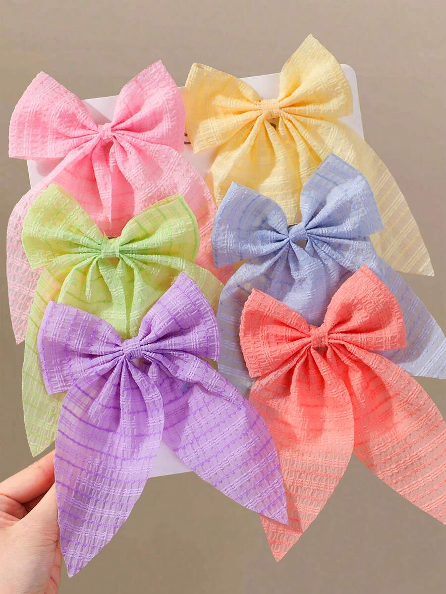 6pcs Girls Candy Color Fabric Swallowtail Bow Hair Clips Side Fringe Clips Simple Bangs Clips Non-Damaging Hair Clips Sweet Versatile Alligator Hair Clips Back Of Head Hair Clips For Daily Use - Multicolor - View 1