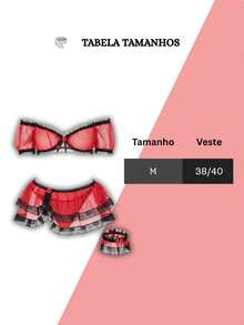 Fantasia Espanhola Transparência Calcinha Saia Top Sem Bojo Conjunto Lingerie Moda Intima - Vermelho - Visão 3