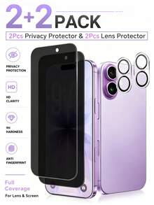 4-In-1 Set (2pcs Privacy Tempered Glass Screen Protector + 2pcs Camera Lens Protector) | Anti-Scratch Privacy Protection For Phone Screen Film | Compatible With IPhone 17 Pro Max/17 Pro/17/17 Air/16 Pro Max/16/16 Plus/15 Pro Max/15/14/13/12/11 | Birthday Holiday Phone Accessories Gift - Black - View 26