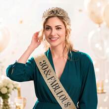 2pcs/Set Birthday Crown & Sash Gift Set, Gold Rhinestone Tiara And Glitter Fabulous Sash, Suitable For Women & Girls Sweet 16, 21st, 40th, 50th, 60th Birthday Party Decoration - Gold - View 3