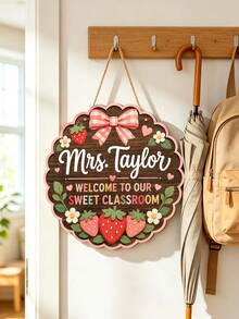 1pc Customized Teacher Name Plate, Personalized Strawberry Classroom Sign, Sweet Classroom Door Hanging Decor, Wooden Teacher Decoration, Teacher Appreciation Gift, Back To School Gift, Welcome To Our Sweet Classroom, Teacher Welcome Sign, Classroom Decor - Multicolor - View 5