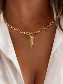 2PCS Gold Lobster Clasp Buckle With Round Pendant Necklace Set ,Luxury White Diamond Pendant Chain Set,Stainless Steel,For Ladies' Daily Work Decor - Multicolor - View 7