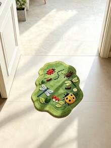 1pc Green Natural Insect Grassland Fresh Style Decorative Rug, Cozy Soft Decorative Mat, Perfect For Daily Home And Holiday Decor, Decorative Rug, Bedroom Decor, Small Rug, Rug, Home Decor, Living Room Rug, Living Room Small Rug, Bedroom Rug, Living Room Home Decor, Outdoor Rug, Washable Rug - Multicolor - View 4