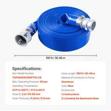 50.8 Mm X 30.48 M Backwash Hose, PVC Hose With Clamps, Cam Hose, Aluminum Fittings For Wastewater Treatment Pumps, Water Transport, Blue - 2.0inch 100ft - 查看 7