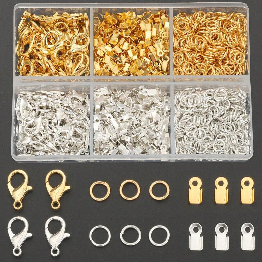 250pcs/Box DIY Jewelry Findings Assortment Including Lobster Clasps, Crimp Ends, Jump Rings, Open Connectors, Tongue Buckles, Key Rings, End Caps, Leather Cord Clamps, Etc. For DIY Bracelets, Anklets, Necklaces, Bag Charms, Jewelry Making Accessories - Accessory Set - View 1
