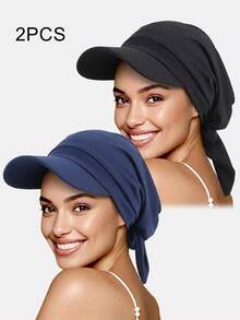 2 piezas Sombrero con pañuelo de ala ancha con lazo para mujer, primavera/verano, sombrero de protección solar para exteriores con cinta, adecuado para uso diario - Multicolor - Ver 13