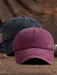 Gorra de béisbol sólida para hombre, casual - Negro + Vino Tinto - Ver 1