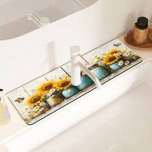 1件裝花園花卉圖案橡膠水龍頭防濺墊，農舍風浴室水龍頭防濺墊，防泥墊，防潮防滑水龍頭墊，廚房檯面配件，保護您的廚房檯面 - 彩色 - 查看 11