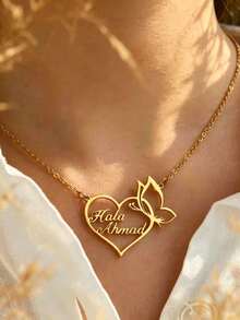 Colier personalizat cu fluture și inimă, cu două nume, cadou rafinat și versatil pentru Crăciun, întoarcerea la școală, zi de naștere, Ziua Mamei, perfect pentru familie, prieteni și cei dragi - Multicolor - Vizualizare 4