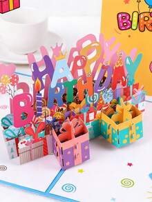1pc 3D Pop-Up Birthday Greeting Card, Party Gift For Kids, 3D Birthday Letter, 3D Gift Box, 3D Butterfly, Flower Blessing Card With Envelope, Birthday Card, Suitable For Birthday Gift - Greeting Cards - View 4