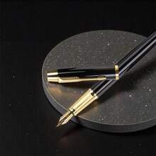 Premium Black Metal Pen – A High-End Gift For Business Meetings; A Smooth-Writing, Unisex Fountain Pen; Suitable For Students, Teachers, And Office Use; Takes Replaceable Ink Cartridges - Fountain Pen - View 3