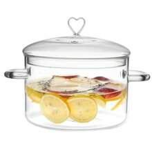 4 L Glass Cooking Pot With Lid, Glass Simmer Pot, Save Energy Heart Shape Lid, Clear, 4.2QT 4000ml,Heat Resistant, Free, . - View 1