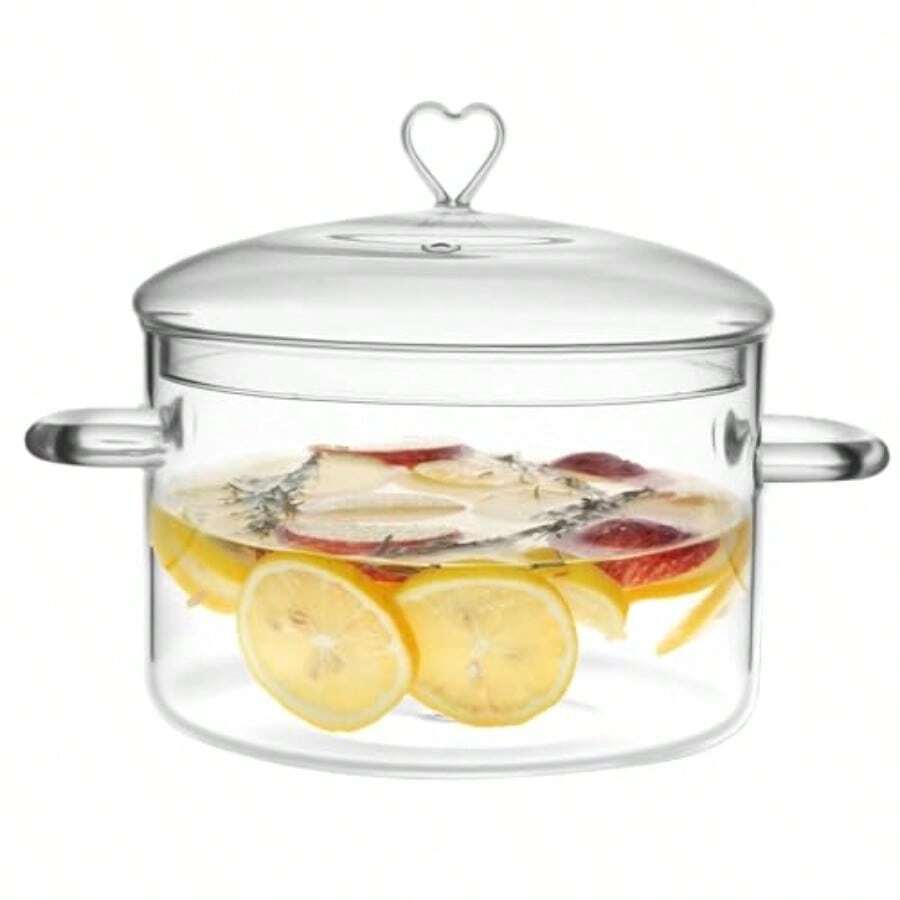 4 L Glass Cooking Pot With Lid, Glass Simmer Pot, Save Energy Heart Shape Lid, Clear, 4.2QT 4000ml,Heat Resistant, Free, . - View 1