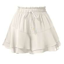 Falda pantalón de doble capa con volantes, cintura elástica y cordón ajustable: un diseño casual y deportivo pensado para evitar exposiciones accidentales. - Camel - Ver 8