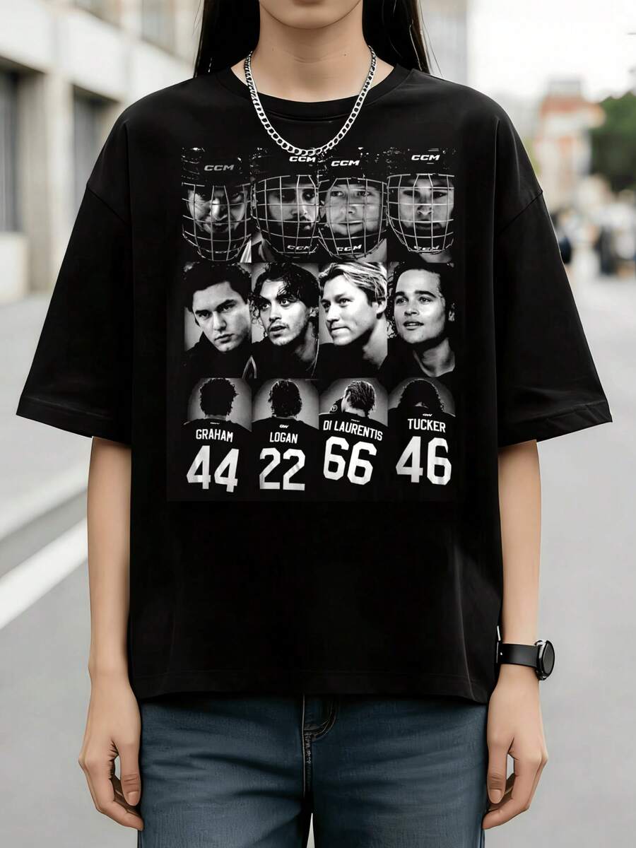 Women Vintage Cotton Graphic Tee, Briar University Hockey Team Retro Casual Top, Perfect Fan Present For Off-Campus Romance Book Tour, Campus Street D - Black - View 1