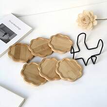 6 Coasters + 1 Holder, Bamboo Coaster Set, Minimalist Creative Design, Suitable For Coffee And Tea Cups, Rounded Edges, Natural Wood Color, Can Be Used As Kitchen And Dining Table Decor, Exquisite Desktop Decoration. - Multicolor - View 4