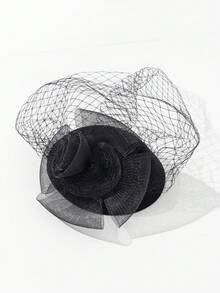 1pc Elegant Mesh Bridal Veil Hair Cap - Black-407 - View 4